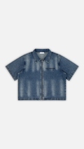 Unisex Vintage Washed Full-Zip Denim Shirt