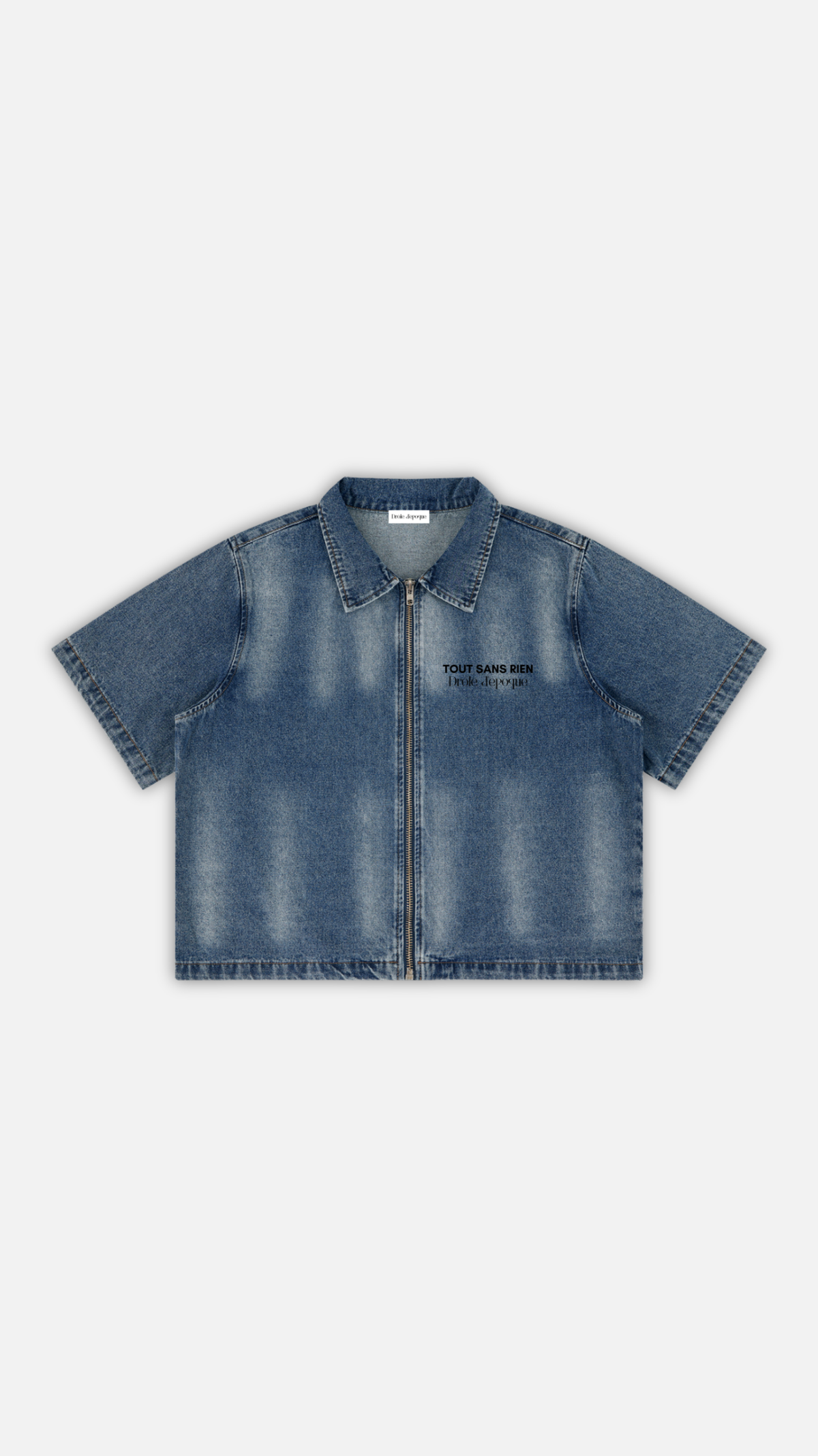 Unisex Vintage Washed Full-Zip Denim Shirt