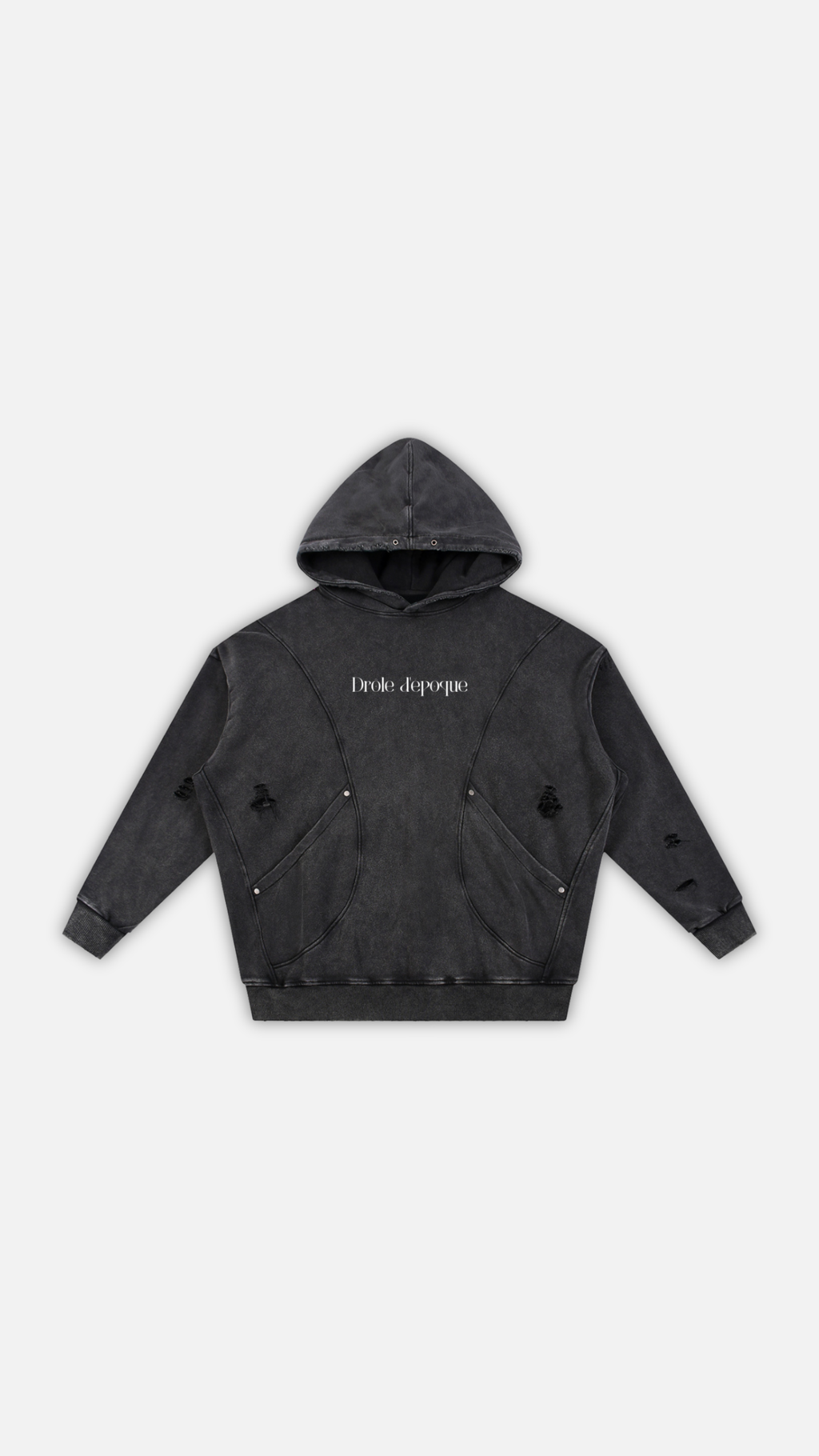 Snow Washed Distressed Panel Pocket Hoodie