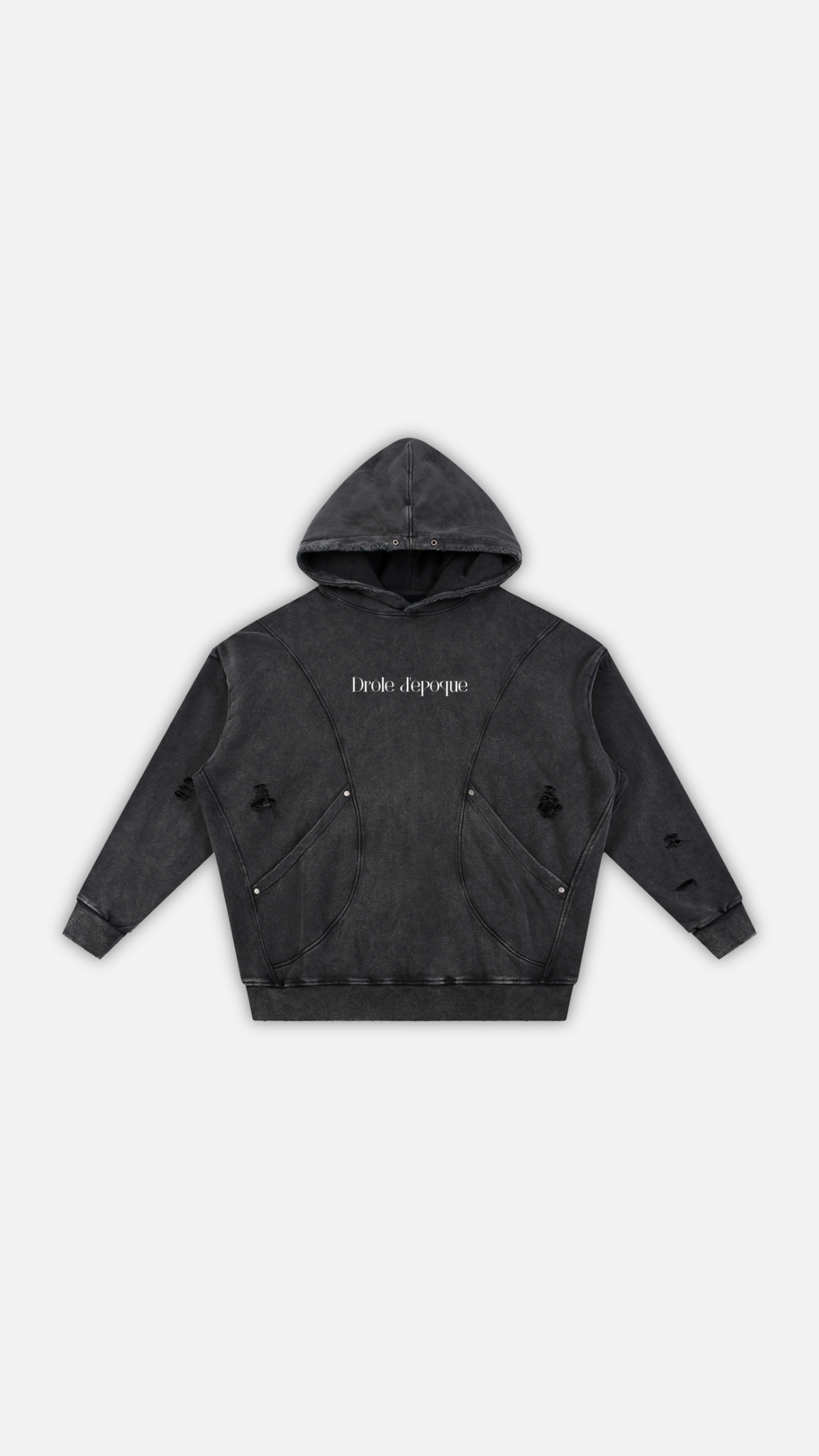 Snow Washed Distressed Panel Pocket Hoodie