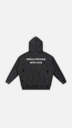Snow Washed Distressed Panel Pocket Hoodie