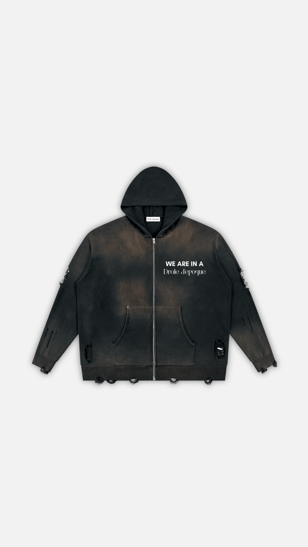 Unisex Distressed Full Zip Sweater