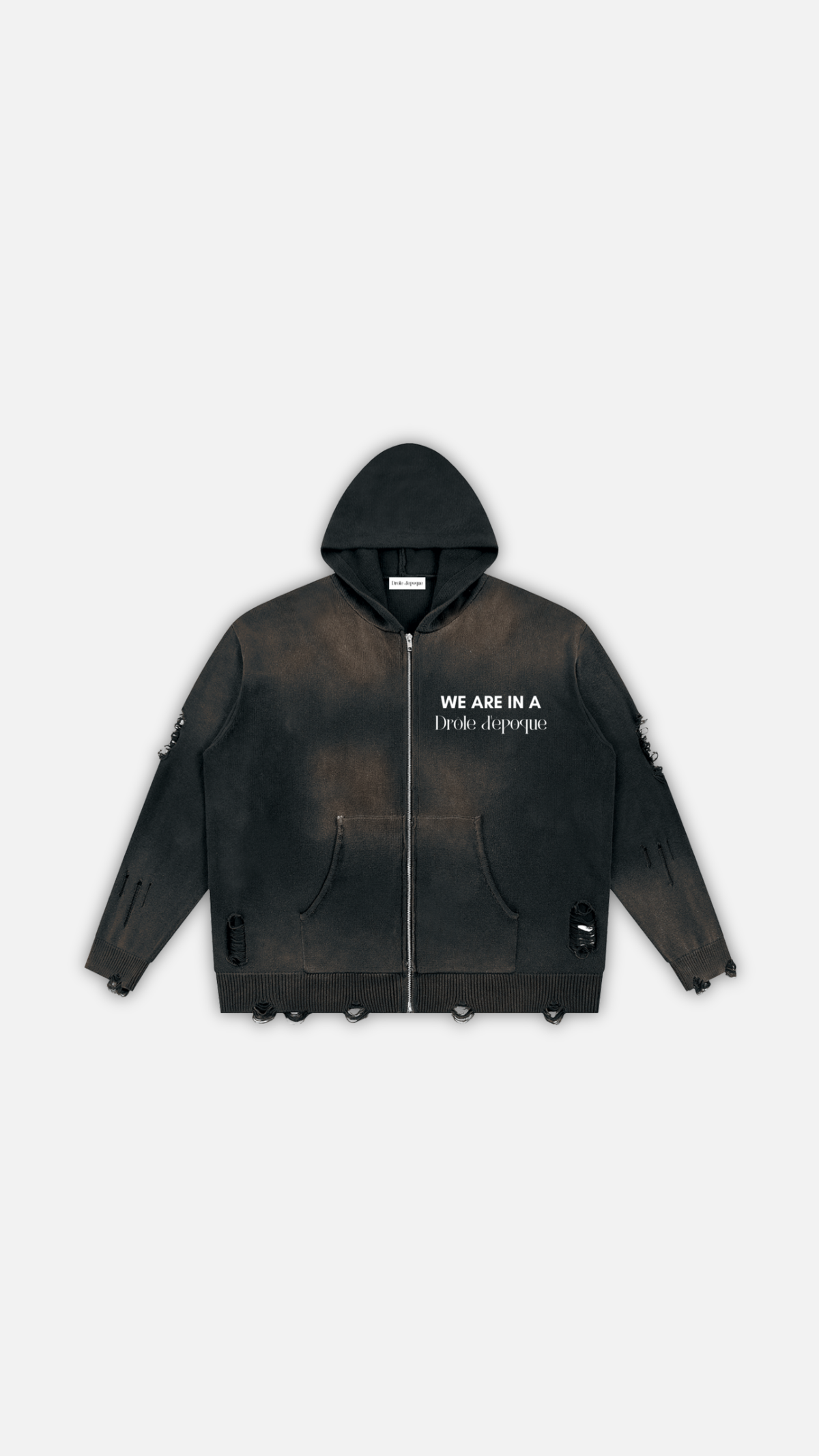 Unisex Distressed Full Zip Sweater